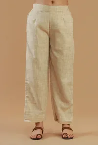 Beige Cotton Straight Pant image 1