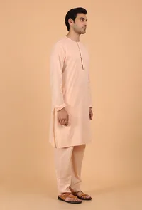 Peach Cotton Mid-Length Mulmul Kurta & Pant image 2