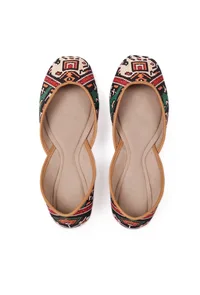 Dark Green & Red Silk Patola Print Juttie image 2