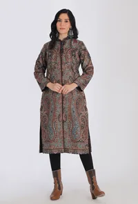Iksha mud brown Kani Jamavar Long Coat Outer Jacket image 1