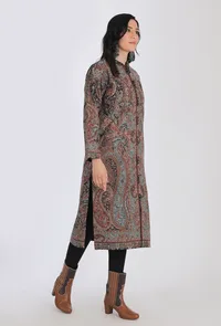 Iksha mud brown Kani Jamavar Long Coat Outer Jacket image 2