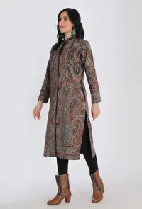 Iksha mud brown Kani Jamavar Long Coat Outer Jacket image 3