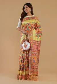 Kani Weave Silk Wool Saree with Golden Border & Unstitched Blouse image 2