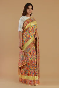 Kani Weave Silk Wool Saree with Golden Border & Unstitched Blouse image 4