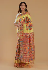 Kani Weave Silk Wool Saree with Golden Border & Unstitched Blouse image 5