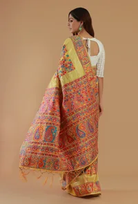 Kani Weave Silk Wool Saree with Golden Border & Unstitched Blouse image 6