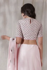 Lemonade pink color kota cotton blockprinted blouse image 4