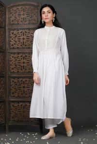 Set of 2: White Cotton Kurta With Pants image 1