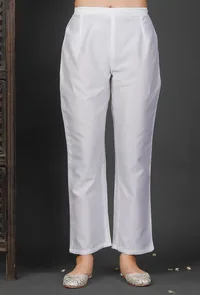 Set of 2: White Cotton Kurta With Pants image 3