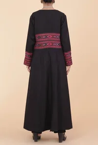 Black Front-Open Handwoven Kullu Patti Detailed Cashmilon Flared Overlay image 4