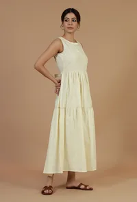 Butter Cream Sleeveless Tiered Cotton Dress image 2