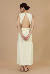 Butter Cream Sleeveless Tiered Cotton Dress image 4