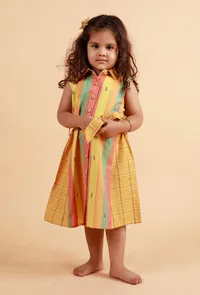 Yellow Stripe Dress With Checked Belt image 1