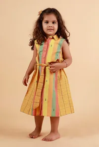 Yellow Stripe Dress With Checked Belt image 2