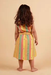 Yellow Stripe Dress With Checked Belt image 4