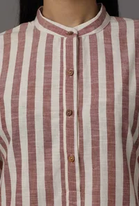 Red and White Stripes Pure Woven Cotton Kurta With Complimentary Matching Mask image 6