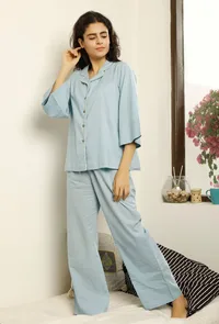 Set of 2 : Light Blue Shirt Cotton Top and Pajama image 3