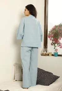 Set of 2 : Light Blue Shirt Cotton Top and Pajama image 4