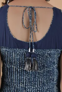 Chetana Indigo Jaal Print Tuck Pleated Gathered Kurta Dress image 6