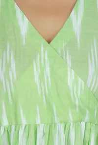 Light Green Ikat Flared Cotton Kurta image 5
