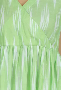 Light Green Ikat Flared Cotton Kurta image 6
