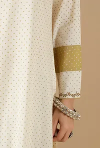 Off-White & Earls Green Bandhani Straight Kurta image 6