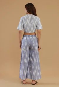Set of 2: Blue Ikat Cotton Top & Flared Pant Set image 3