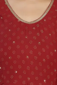 Maroon Rayon Hand Block Printed Flared Kurta image 6