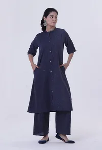 Set Of 2: Blue Cotton Kurti With Palazzo Set image 1