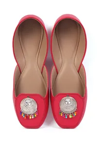 Cherry Red Jutti with Multicolor German Silver Accents image 2