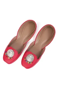 Cherry Red Jutti with Multicolor German Silver Accents image 3