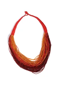 Scarlet Orange Red Contrast Thread Tribal Necklace image 2