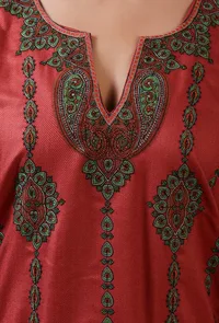 Carmine Pink Woolen Sozni Embroidered Phiran- Free Size image 5