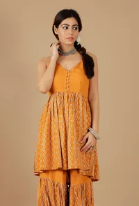Mustard Bandhani Rayon Slip Kurta image 1