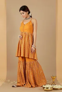 Mustard Bandhani Rayon Slip Kurta image 2