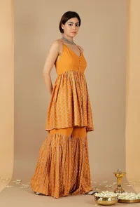 Mustard Bandhani Rayon Slip Kurta image 3