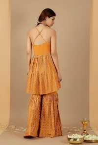 Mustard Bandhani Rayon Slip Kurta image 4