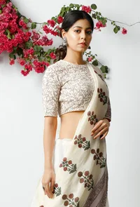 The Floral Printed Off-White Kota Doria Blouse image 1