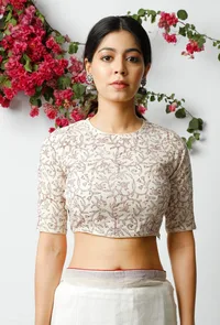The Floral Printed Off-White Kota Doria Blouse image 2