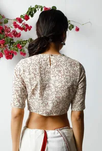 The Floral Printed Off-White Kota Doria Blouse image 3