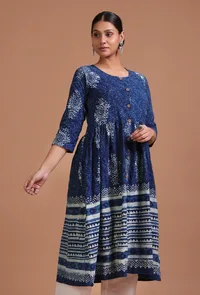 Blue Color Cotton Printed Dress image 4
