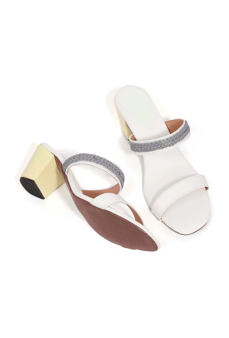 Laila Grey and White Strap Cushion Padded Heels