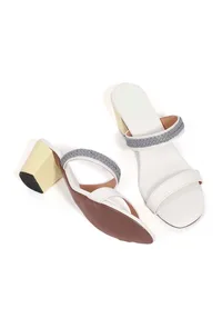 Laila Grey and White Strap Cushion Padded Heels image 1