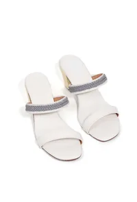 Laila Grey and White Strap Cushion Padded Heels image 2