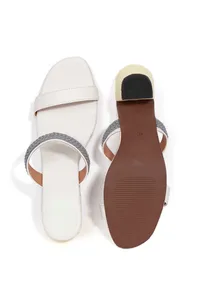 Laila Grey and White Strap Cushion Padded Heels image 3