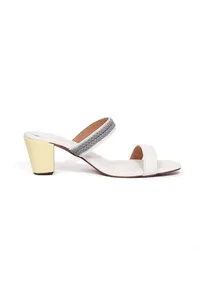 Laila Grey and White Strap Cushion Padded Heels image 4