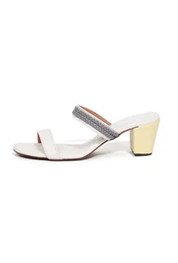 Laila Grey and White Strap Cushion Padded Heels image 5