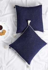 Set of 2: Amber Blue Ikat Cotton Cushion Covers image 1