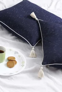 Set of 2: Amber Blue Ikat Cotton Cushion Covers image 6