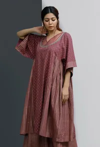 Plum Side Gather Hand-Block Printed Kurta image 1